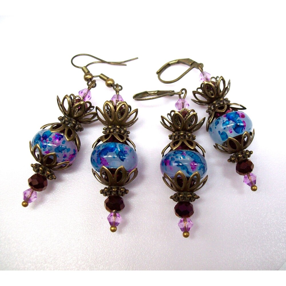 Lampwork Statement Earrings, Vintage Style, Bronze,